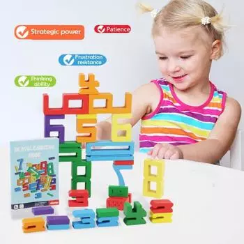 1 набор деревянных конструкторов с цифрами и кубиками 1-10, цифровая игра-головоломка для детей младшего возраста, обучающая игра-головоломка для изучения математики 28pcs