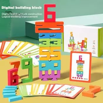 1 набор деревянных конструкторов с цифрами, обучающий фокусировке, цифровые блоки, игра на укладку, баланс, обучающие блоки для малышей, головоломка, игрушка для сопоставления A
