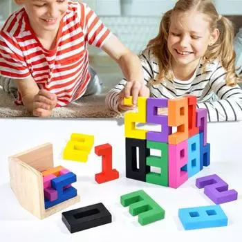 1 набор деревянных кубиков-головоломок с цифрами, обучающая игра-головоломка с цифровыми блоками для малышей, мальчиков и девочек, обучающая математике, строительный блок, игрушка-головоломка A