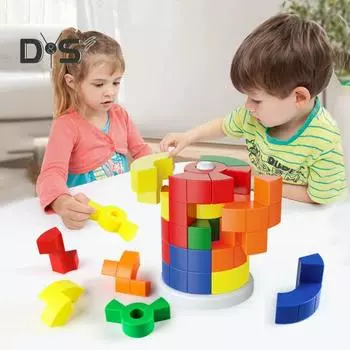 1 набор детских строительных блоков «Башня» с 40 карточками с заданиями, сделай сам, цилиндрическая башня, игра для укладки, для малышей, мальчиков и девочек, развивающая игрушка-головоломка из блоков A