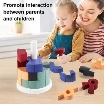 1 набор детских строительных блоков «Башня» с 40 карточками с заданиями «Сделай сам» Цилиндрическая башня A