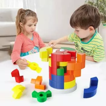 1 набор детских строительных блоков «Башня» с 40 карточками с заданиями, сделай сам, цилиндрическая башня, игра для укладки, для малышей, мальчиков и девочек, развивающая игрушка-головоломка из блоков A