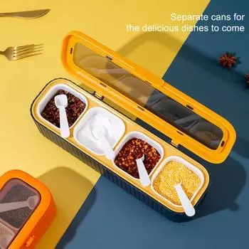 1 набор для хранения приправ, компактный размер, полезный с крышкой, коробка для хранения приправ, банка для специй, кухонный инструмент, контейнер для сахара и соли синий