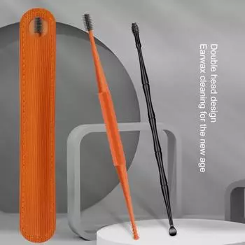 1 набор для удаления ушной серы, вращающаяся на 360 градусов спиральная головка, успокаивающая нервы ушного канала, двойная головка, ложка для чистки ушей с сумкой для хранения, товары для дома серый