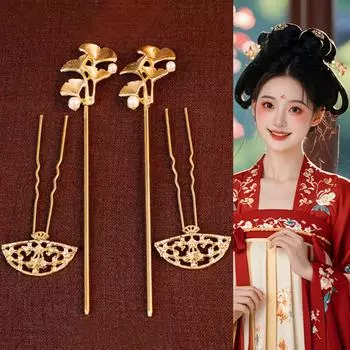 1 набор Древняя заколка для волос в китайском стиле, жемчужная, классическая, династия Тан, кисточка, элегантный гребень для волос с цветком