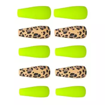 1 набор французских типсов Press on Nails с леопардовым узором, длинные искусственные матовые ногти, флуоресцентные желтые типсы с полным покрытием Ballerina