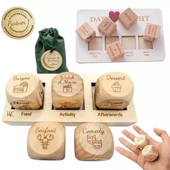 1 набор игральных костей для принятия решений для пар, 5 деревянных игральных костей и набор игральных костей для свиданий, игральные кости для еды на День святого Валентина, девичник, свадебный подарок B