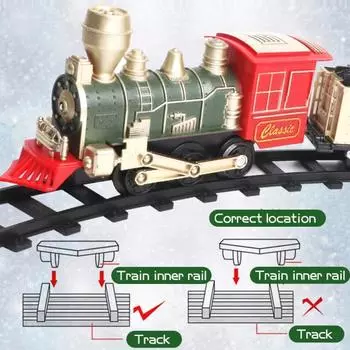 1 набор игрушечных электрических поездов с локомотивом и 3 вагонами, обучающая рождественская классическая игрушечная железная дорога со светом и звуком для малышей, мальчиков и девочек, подарок 1 Set