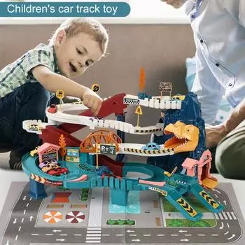 1 набор игрушечных треков для динозавров с наклейкой на карту для маленьких машинок, горная дорога, туннель для динозавров, парковка, развивающая строительная игрушка для малышей, мальчиков и девочек, подарок A