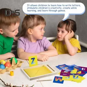 1 набор игрушек для детского песочника с карточками, ручкой, деревянными блоками для дошкольников, цифрами, буквами, животными, для обучения письму на песке, рисованию, обводке, деревянной доске, обучающей B