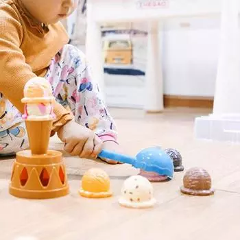 1 набор игрушек для мороженого, башня с 12 ложками, обучающая игра на балансировку, детская игра с шариками мороженого разноцветный