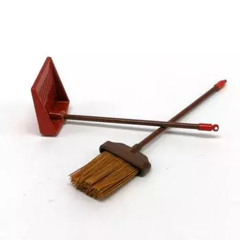 1:Набор из 12 миниатюрных кукольных метел с длинными ручками из красного металла и совков 1 Set