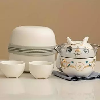 1 набор из 4 шт. керамический дорожный чайный сервиз включает в себя один горшок и три чашки Dragon Year, портативный чайный сервиз для кемпинга на открытом воздухе, для домашнего ресторана, отеля, офиса, чая 12*12*8