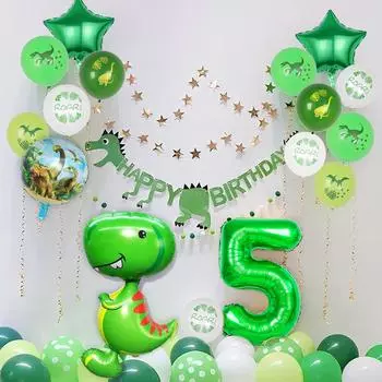 1 набор из фольгированных шаров в виде динозавра и звезд, латексные шары в юрском стиле, украшения для детского дня рождения Other