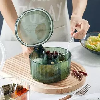 1 Набор Канистра со специями 4 в компактном пространстве Видимый Полезный Многосеточный Герметичный ящик с ложкой для дома