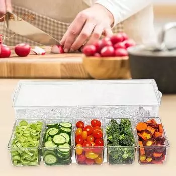 1 набор контейнеров для сервировки, дизайн отсека, сохраняющий свежесть, без BPA, прочный, 5 сеток, приправа с 3 ложками для ежедневного использования B
