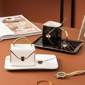 1 набор креативных сумочек для чая с блюдцем и ложкой, идеально подходит для завтрака, чаепития, послеобеденного чая, домашнего сада, подарков на день рождения белый