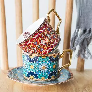 1 набор кухонных принадлежностей, винтажная марокканская чашка, этническая чашка для капучино, послеобеденный чай, роскошный набор из кофейных чашек и блюдец объемом 250 мл, 5 стилей
