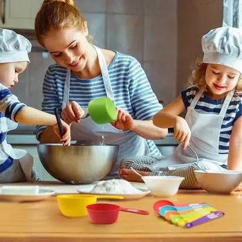 1 набор мерных ложек для пищевых продуктов, яркий цвет, гладкие края, дизайн шкалы, легко читаемая ложка для приправ и сахара, мерный стакан, кухонные принадлежности