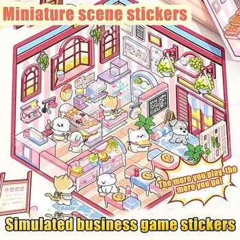 1 набор мультяшных ресторанных миниатюрных сцен для пекарни, 3D-наклеек для ландшафтного дизайна, визуальные трехмерные наклейки для укладки A2