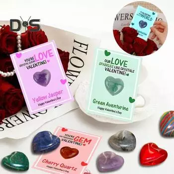 1 набор открыток ко Дню святого Валентина с сердечками, натуральными драгоценными камнями, кристаллами, камнями, минералами, набор детских валентинок для подарков в классе и на вечеринке 1 Set