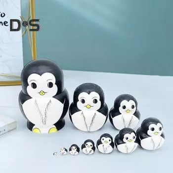 1 набор пингвинов, русская матрешка, 10 слоев, деревянная матрешка ручной работы, пингвин, складная игрушка, настольная фигурка, украшение, орнамент Penguin