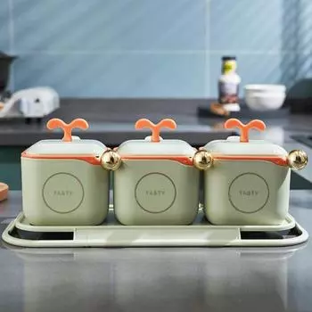 1 набор приправ большой емкости хорошо герметичный пыленепроницаемый ящик для хранения соли специй домашние принадлежности зелёный