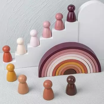 1 набор радужных строительных блоков, игрушка для укладки, 10 слоев, деревянная обучающая радужная укладка, красочная головоломка, арка, строительная игра для малышей, мальчиков и девочек 1 Set