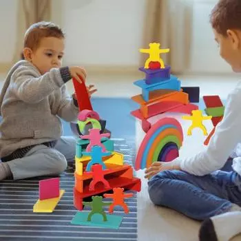 1 набор радужных строительных блоков, игрушка для малышей, деревянная красочная игра-сборка блоков, для дошкольников, мальчиков и девочек, для раннего образования, игрушка-блок 1 Set
