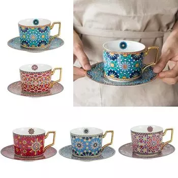 1 набор с золотой ручкой в британском стиле, марокканские чашки, винтажный набор из кофейных чашек и блюдец, роскошь, 5 стилей