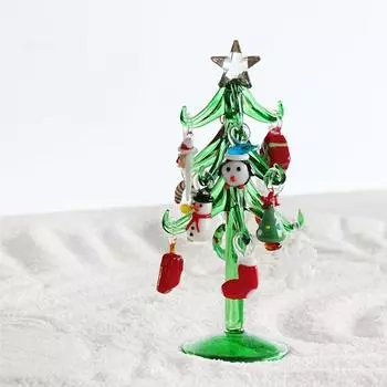 1 Набор Сделанные вручную Современные Стеклянные Рождественские Украшения Миниатюрный Дед Мороз, Снеговик, Праздничные Фигурки Настольный Праздничный Декор для Рождества зелёный