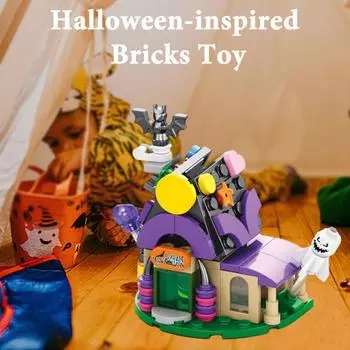 1 набор строительных блоков для Хэллоуина, жуткая тыква, дом с привидениями, летучая мышь, машина, ведьма B