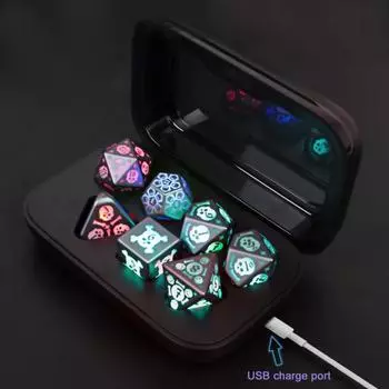 1 набор светодиодных светящихся игральных костей USB-перезаряжаемые RGB светящиеся многогранные игральные кости D4 D6 D8 D10 D12 D20 мигающие игральные кости для взрослых семейная вечеринка настольная игра A