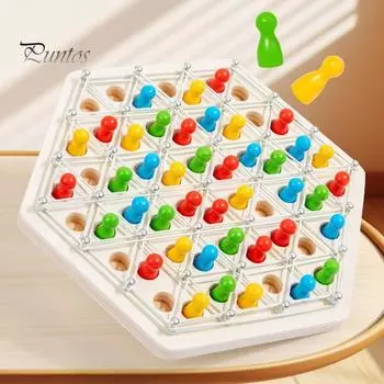 1 набор Треугольные шахматы Настольная игра от 2 до 4 игроков Геометрия Обучение фокусировке Логика Обучение Резиновая лента Треугольник Pegboard Стратегическая игра Игрушка 1 Set