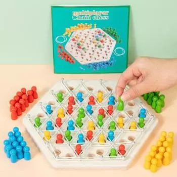 1 набор Треугольные шахматы Настольная игра от 2 до 4 игроков Геометрия Обучение фокусировке Логика Обучение Резиновая лента Треугольник Pegboard Стратегическая игра Игрушка 1 Set