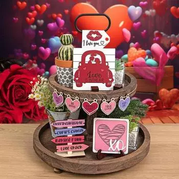 1 набор украшений на День святого Валентина с 16 деревянными сердечками в деревенском стиле