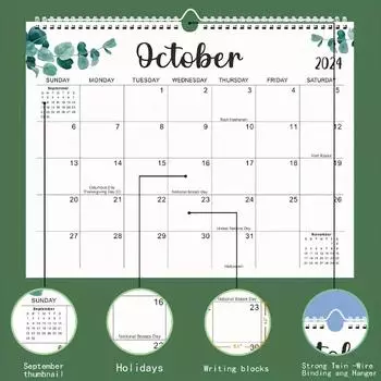 1 настенный календарь, 2024 январь - 2025 июнь календарь. Этот настольный календарь размером 14,8 x 11,5 дюймов имеет узор в виде листьев и охватывает 18 месяцев. Pack of 1