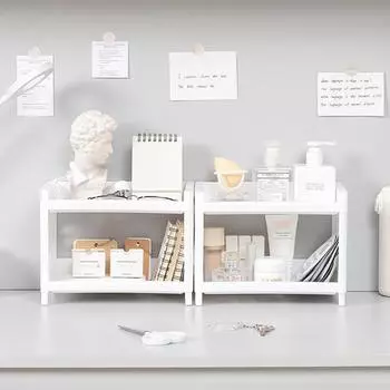 1 настольная двухслойная полка для хранения, простая складная пластиковая полка для хранения, подходит для офиса, гостиной, кухни, спальни белый