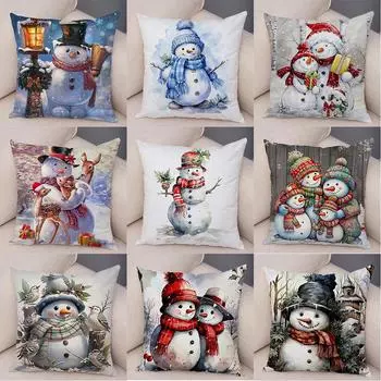 1 наволочка для украшения рождественской вечеринки с принтом зимнего снеговика, набор подушек для украшения комнаты, подарок на Рождество 40x40cm