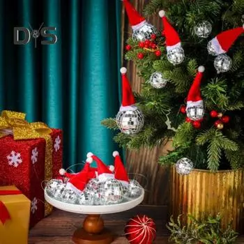 1 нить Рождественский подвесной диско-шар украшения Отражающие зеркальные диско-шары украшения с мини-шапками Санты Декор для рождественской елки красный