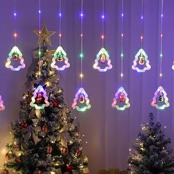 1 новогодняя елка, кожаная гирлянда в виде пятиконечной звезды, занавес, взрыв через границу, рождественские украшения, огни Pack of 1
