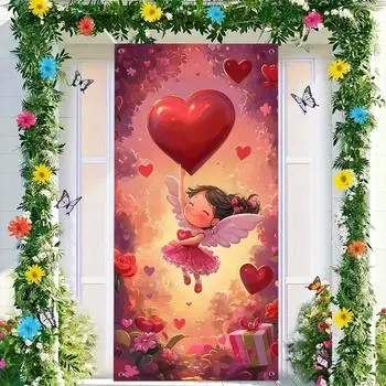 1 очаровательная занавеска на дверь в форме сердца Купидона ко Дню святого Валентина, подходит для использования в помещении и на улице, идеально подходит для годовщин, свадеб и других мероприятий