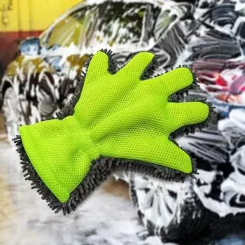 1-Pack Car Wash Mitt Scratch Free 5-Finger Microfiber Wash Mitts Auto Chenille Washing Sponge Kits For Cleaning Wheel amagi зелёный