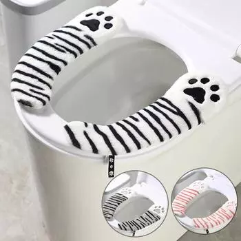 1 Pair Adhesive Pad Bathroom Cat Paws Shape Cute Toilet Seat Pads Waterproof Cartoon Toilet Seat Cover Soft Durable Cozy 3 Colors чёрный