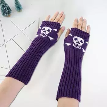1 пара гетр для рук с рисунком большого пальца, эластичные, с отверстием для пальцев, с изображением черепа на Хэллоуин, мягкие, сохраняющие тепло светло-серый