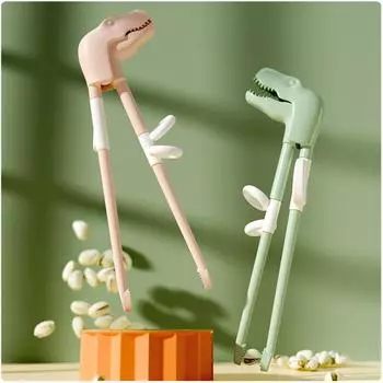 1 Pair Baby Training Chopsticks Cartoon Dinosaur Design For Kids Learning Eating Reusable Chopsticks Tableware синий