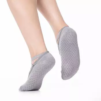 1 пара бандажных хлопковых носков для пилатеса, балета, танцев, босиком, тренировок, йоги, носков для женщин с нескользящими ручками и ремешками серый
