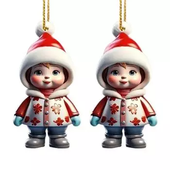 1 Pair Cartoon Figures Pendant Easy To Hang Acrylic Christmas Ornaments Colorful Reusable A