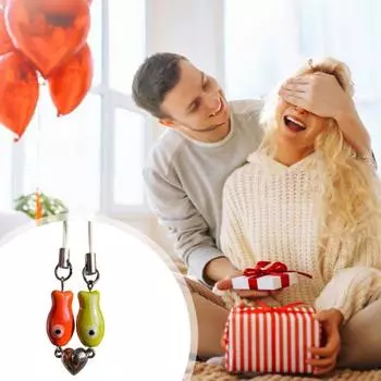 1 Pair Ceramic Fish Keychain Pair with Magnetic Heart Functional Matching Green Fish Keyring Pair