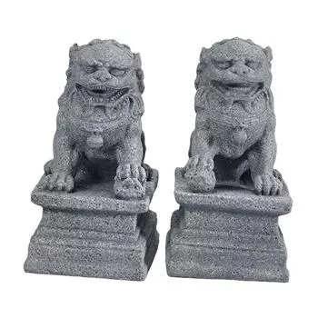 1 Pair Chinese Style Lions Statues Garden Sculptures for Outdoor Pathway
